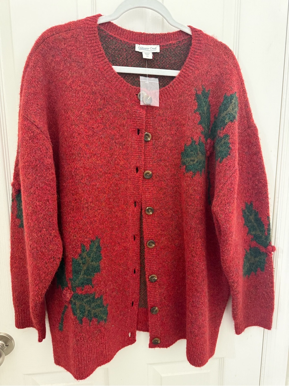 Coldwater Creek Red Holly Christmas Cardigan. Size 2X